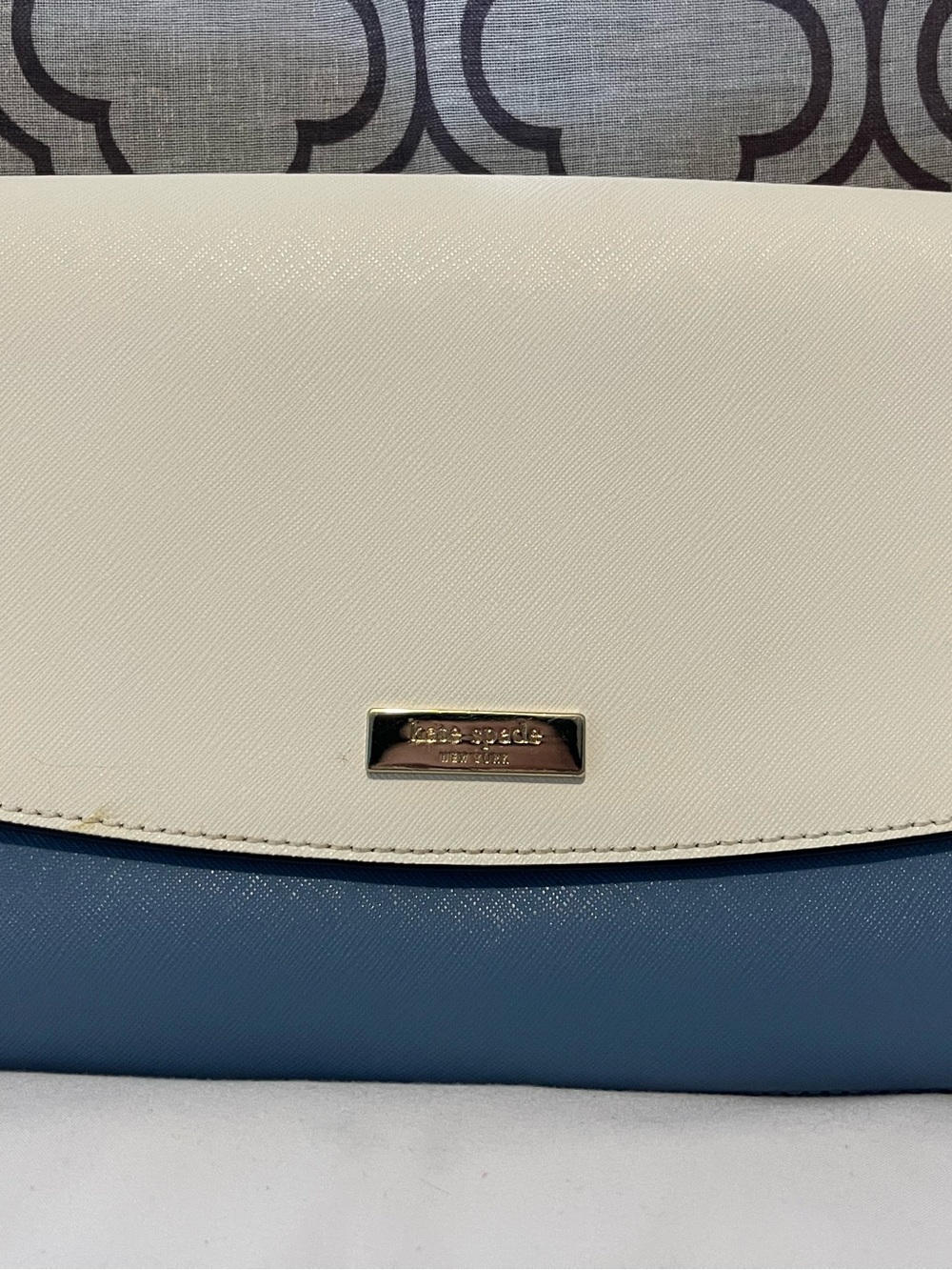 Kate Spade Colorblock Saffiano Leather Crossbody Bag White Blue Flap Purse - Picture 3 of 10